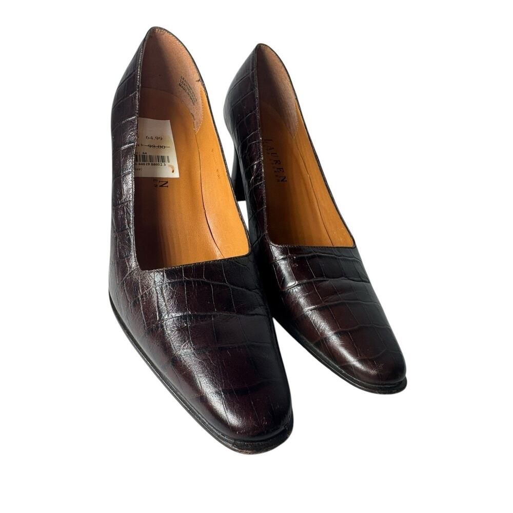 Lauren Ralph Lauren Vintage Womens 9.5B Brown Leather Alligator Heel Minimalist